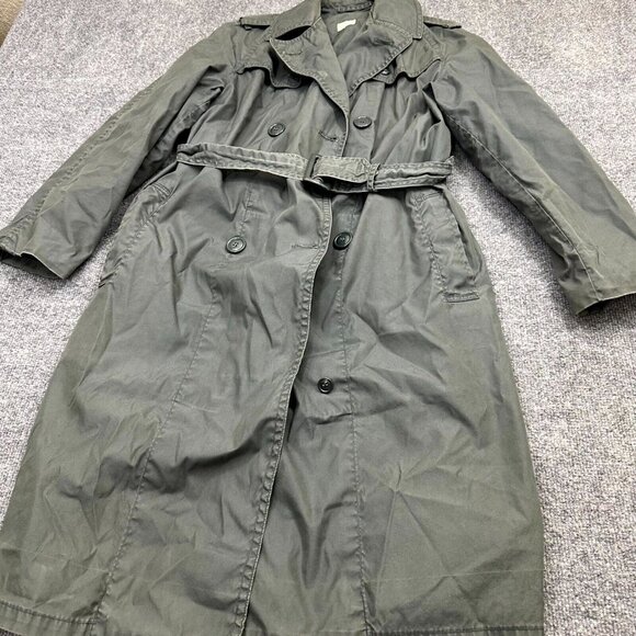 Vintage Military Quarpel Raincoat Women 12 Army Green Cotton Belted Button-Front - Picture 2 of 11